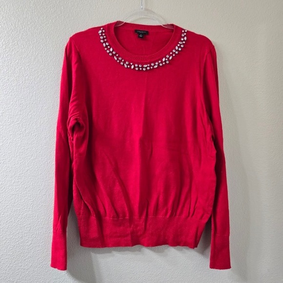 Ann Taylor Factory XL Red Embellished Jewel Neck Sweater Women's Pullover - Picture 2 of 6